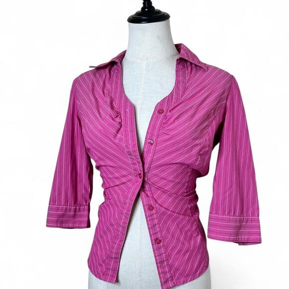 Y2k vintage pink striped button up with fun neckline - Picture 1 of 6